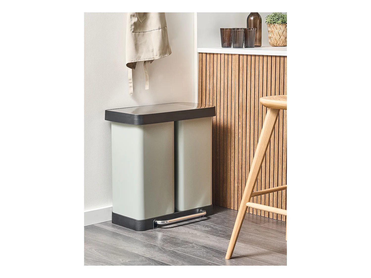 Poubelle à double pédale 60 L ECOSORT Métal Vert clair