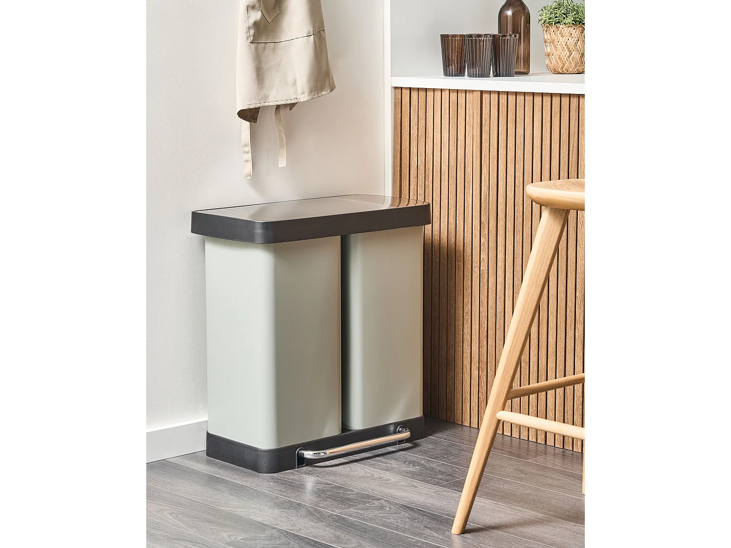 Poubelle à double pédale 60 L ECOSORT Métal Vert clair