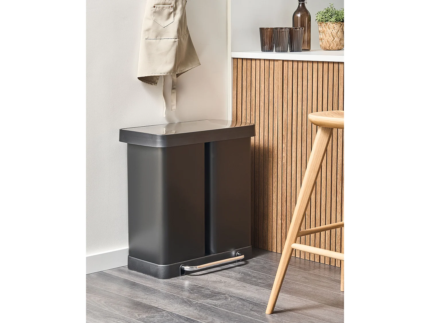 Poubelle à double pédale 60 L ECOSORT Métal Noir