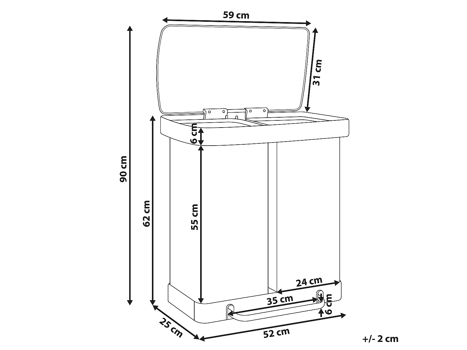 Double Pedal Waste Bin 60 L ECOSORT Metal Black