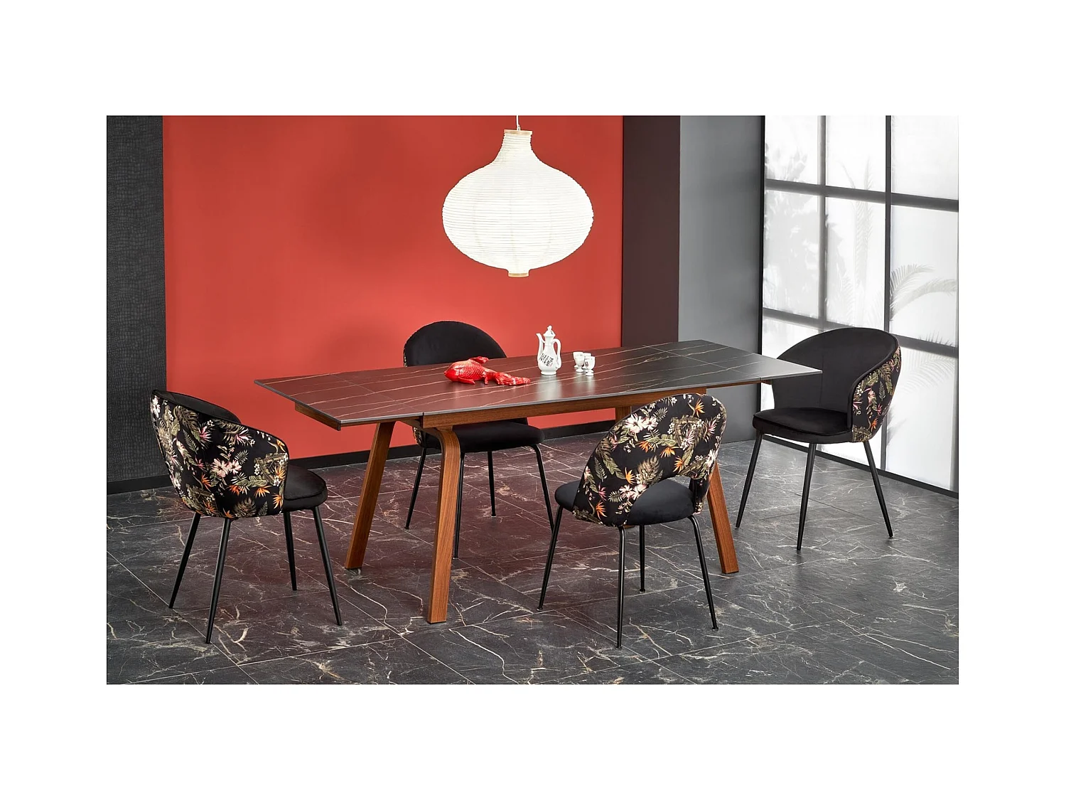 Tavolo da pranzo Lozano (80x140-200)/Ceramica e metallo/Allungabile/Nero