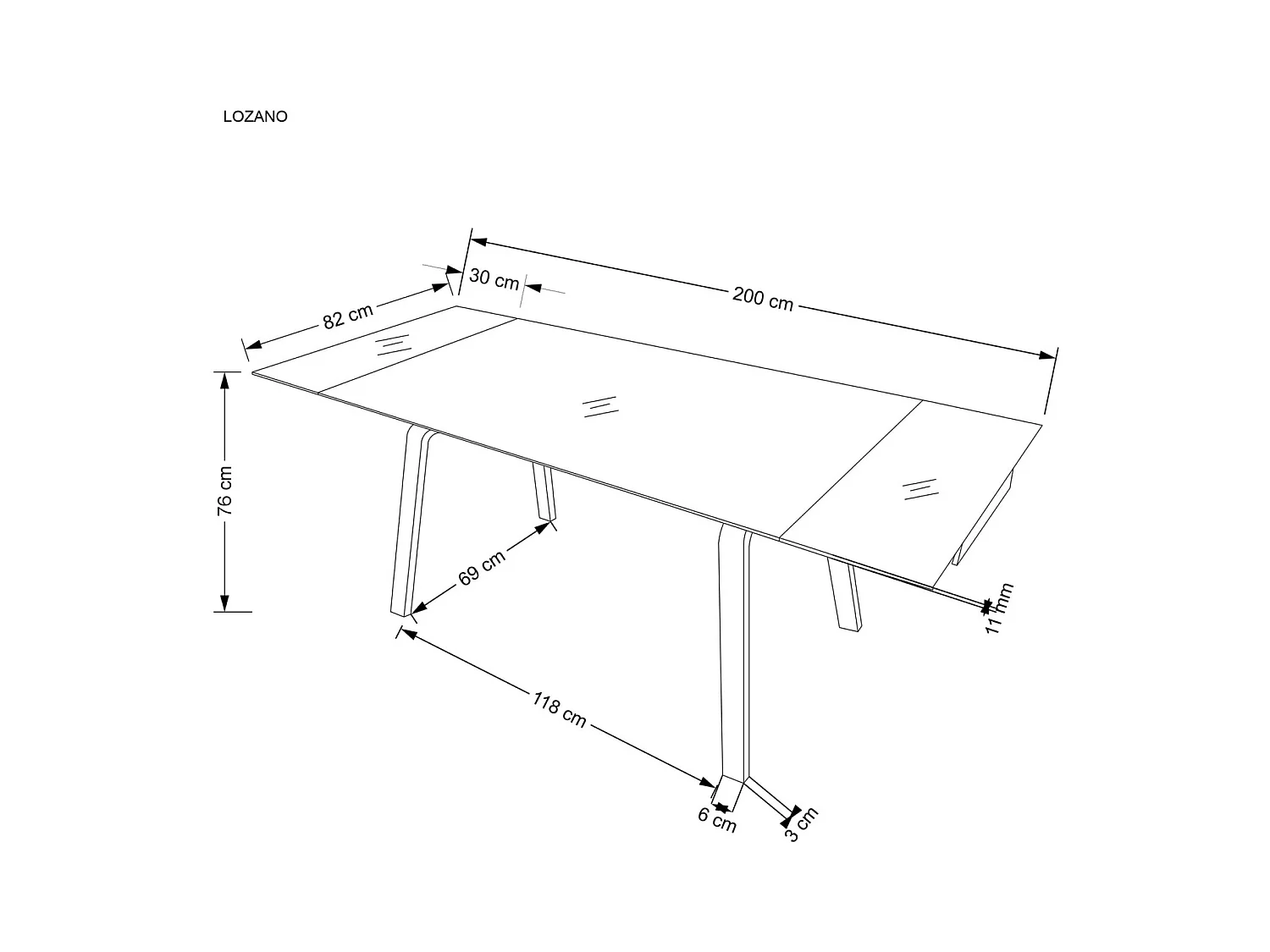 Tavolo da pranzo Lozano (80x140-200)/Ceramica e metallo/Allungabile/Nero