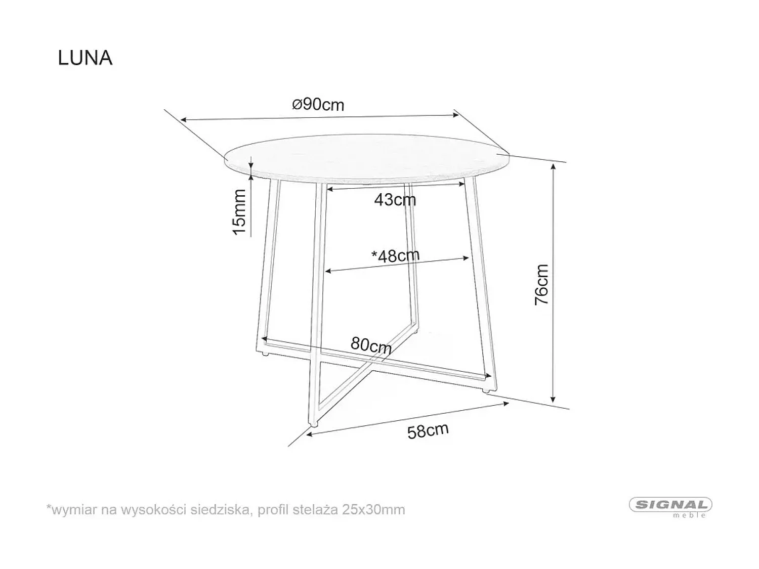 Esstisch Luna (o90x76)/Keramik&Metall/Braun
