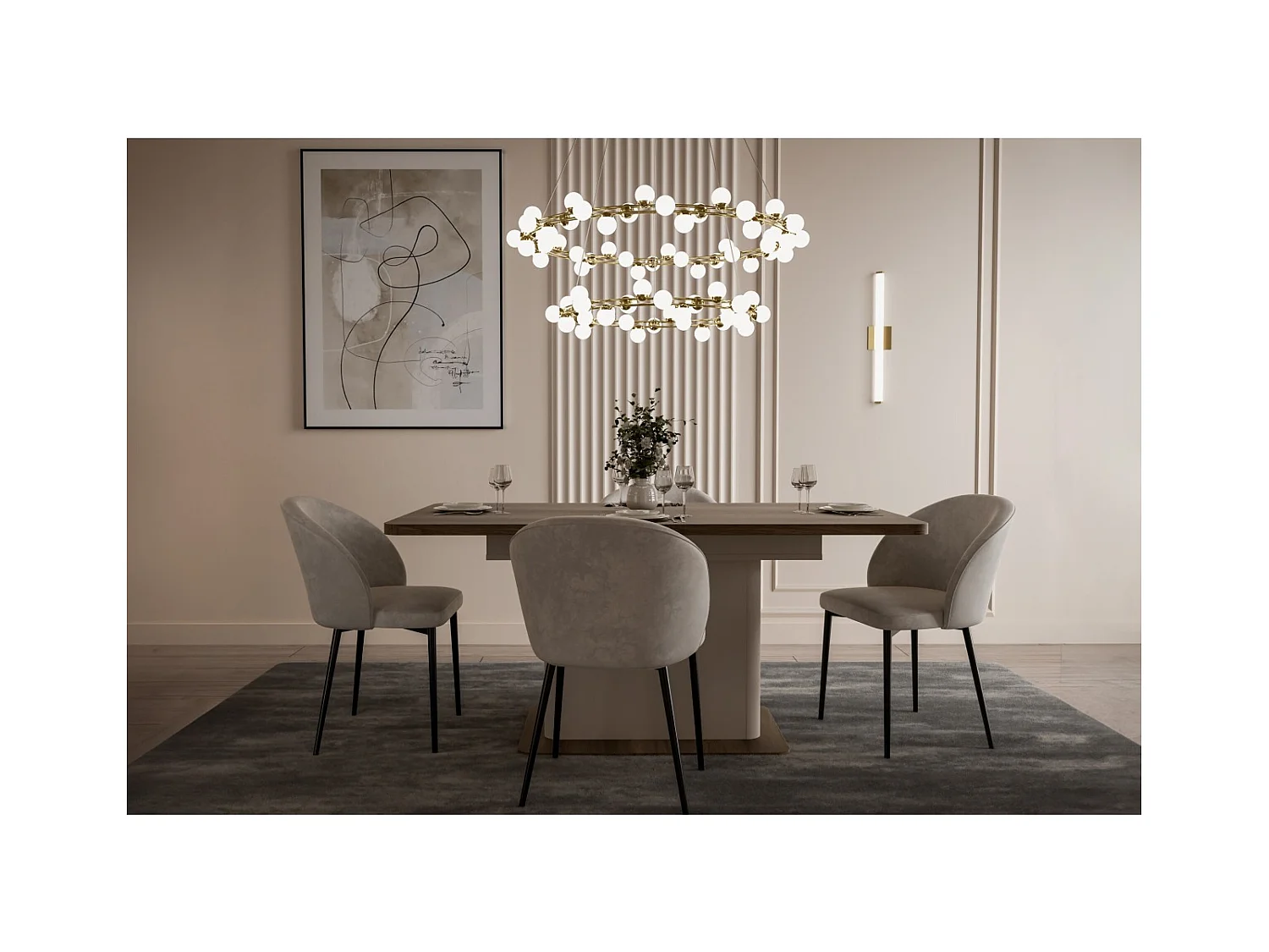 Table à manger Lacetti (90x160-200)/Panneau de meuble/beige