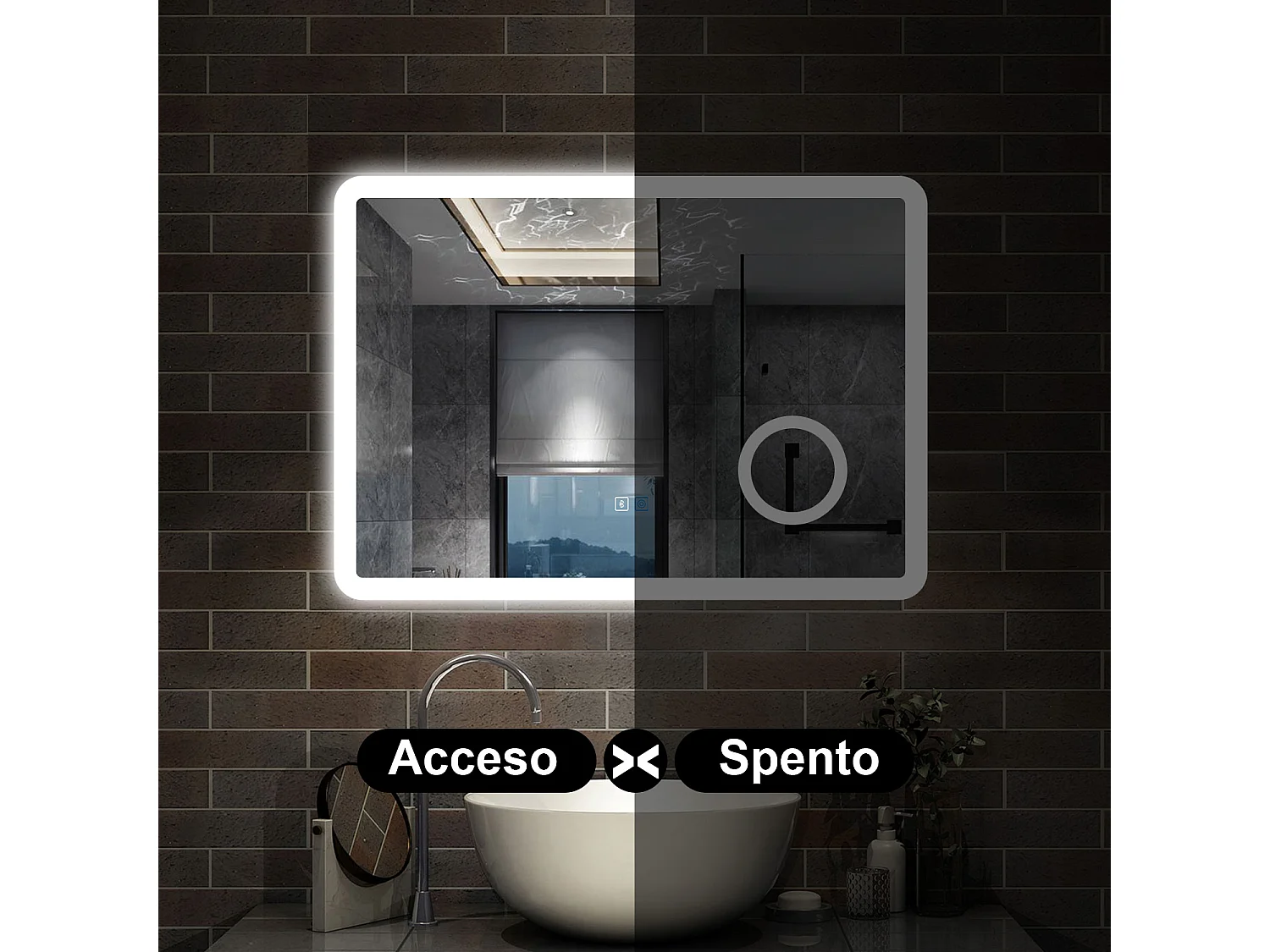 100 x 60 cm,AICA Specchio da Bagno LED con Luce, 3 Colori Regolabili,Blue tooth, Ingrandimento,memoria, antiappannamento,CRI>90,autospegnimento