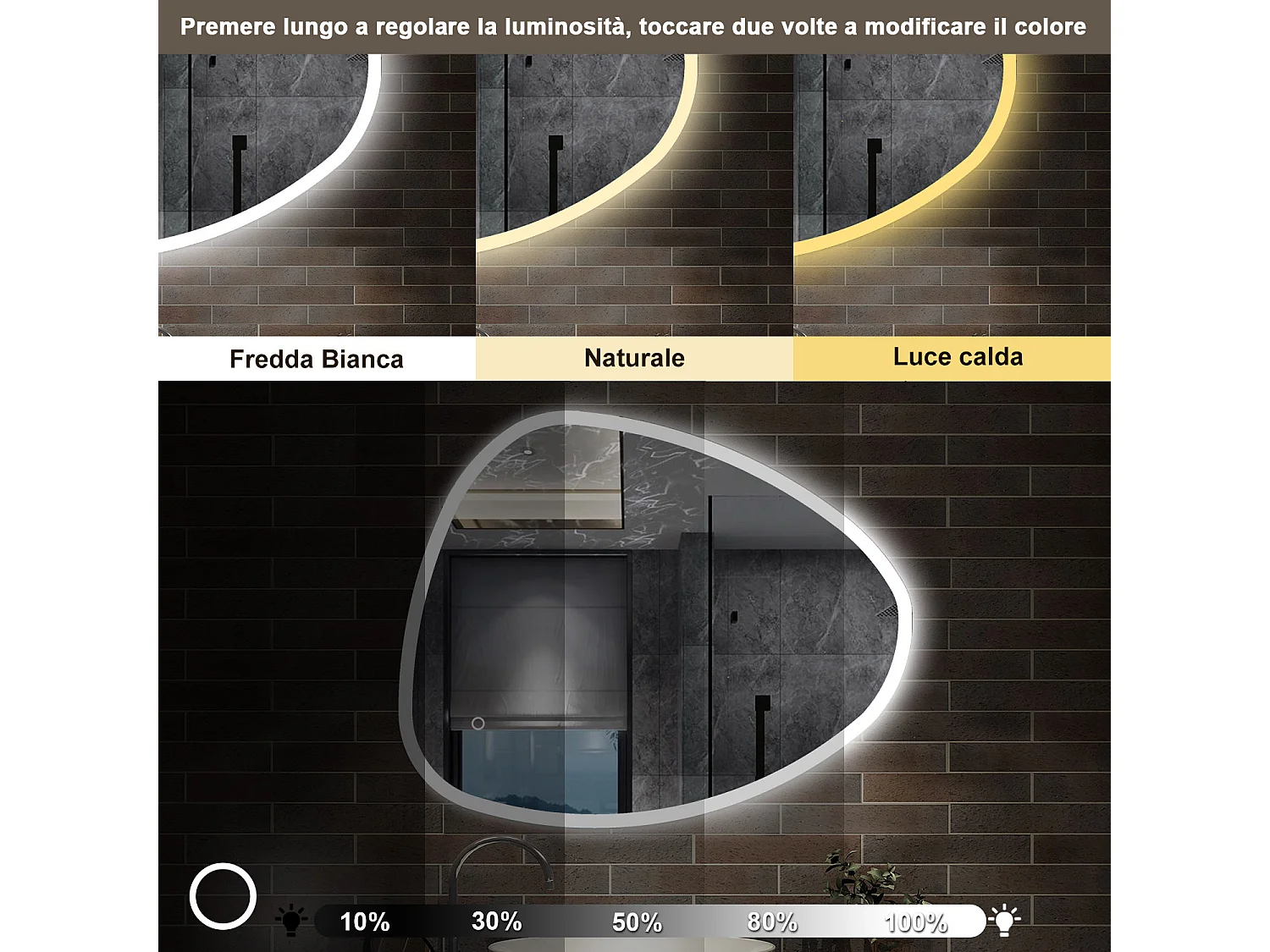 100 x 80 cm,AICA Specchio da Bagno LED con Luce, 3 Colori Regolabili,memoria, antiappannamento,CRI>90,autospegnimento