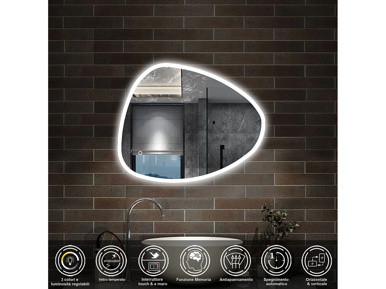 100 x 80 cm,AICA Specchio da Bagno LED con Luce, 3 Colori Regolabili,memoria, antiappannamento,CRI>90,autospegnimento