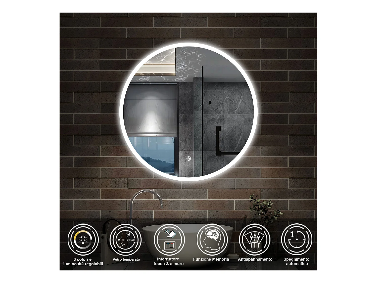 60 x 60 cm,AICA Specchio da Bagno LED con Luce, 3 Colori Regolabili,memoria, antiappannamento,CRI>90,autospegnimento