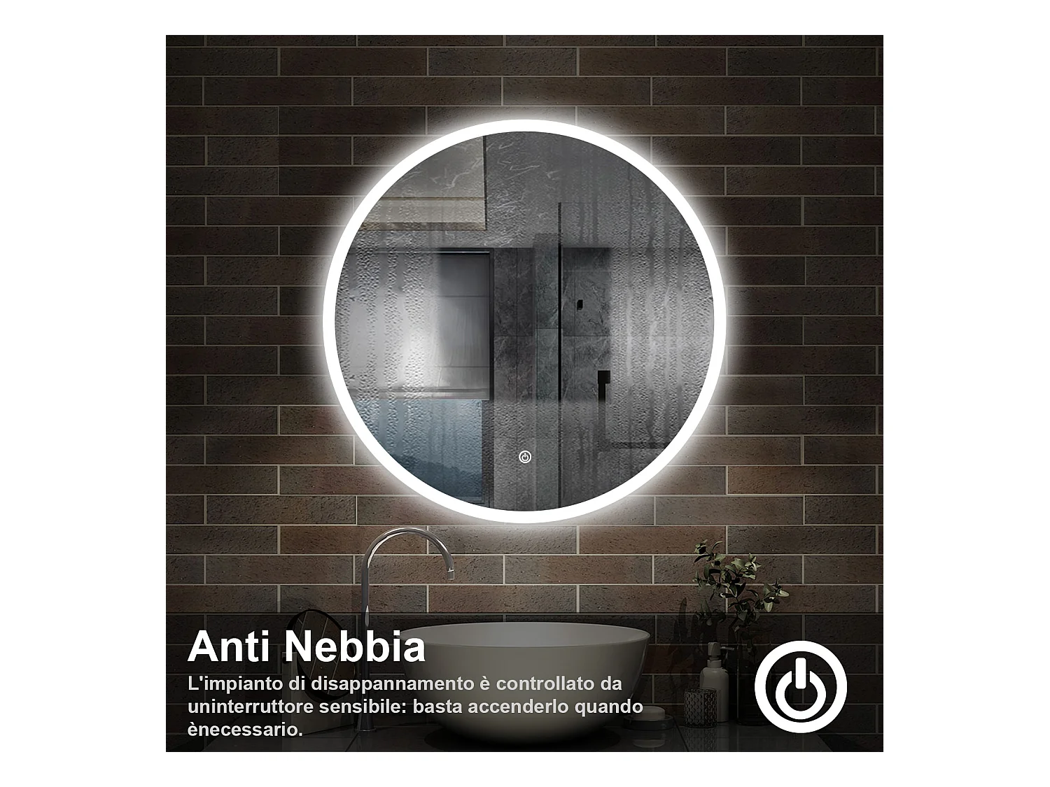 90 x 90 cm,AICA Specchio da Bagno LED con Luce, memoria, antiappannamento,CRI>90,autospegnimento,interruttore touch