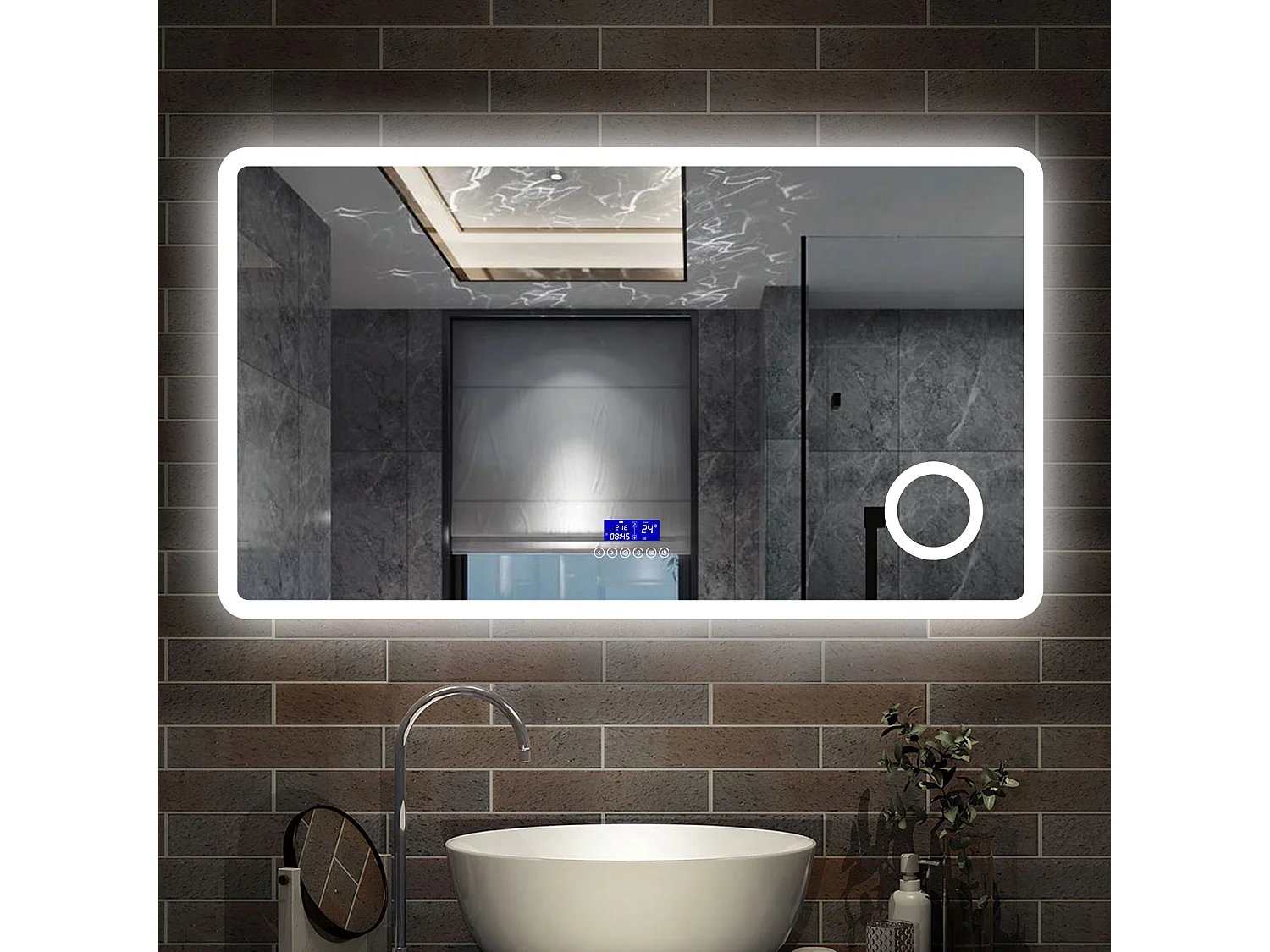 120 x 70 cm,AICA Specchio da Bagno LED con Luce, 3 Colori Regolabili,Blue tooth, Ingrandimento, orologio,memoria, antiappannamento,CRI>90,autospegnimento
