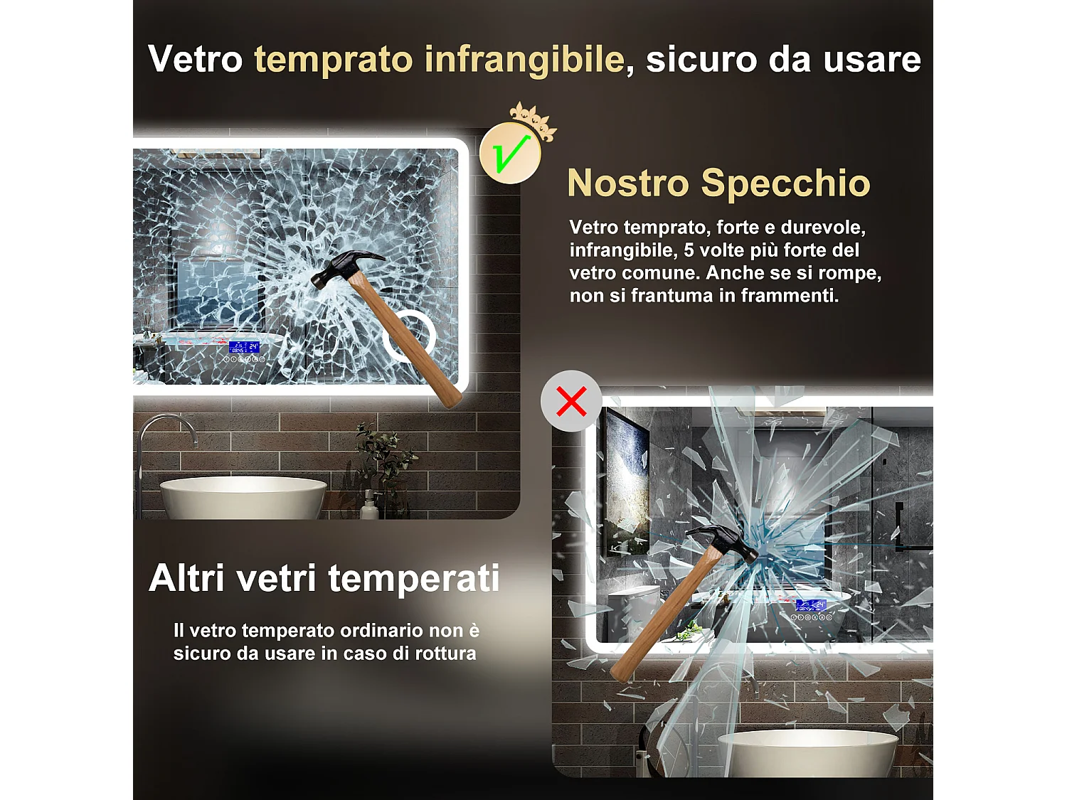 120 x 70 cm,AICA Specchio da Bagno LED con Luce, 3 Colori Regolabili,Blue tooth, Ingrandimento, orologio,memoria, antiappannamento,CRI>90,autospegnimento