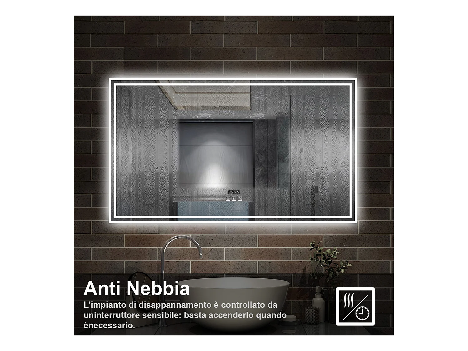 160 x 80 cm,AICA Specchio da Bagno LED con Luce, 3 Colori Regolabili,Blue tooth,orologio,memoria, antiappannamento,CRI>90,autospegnimento