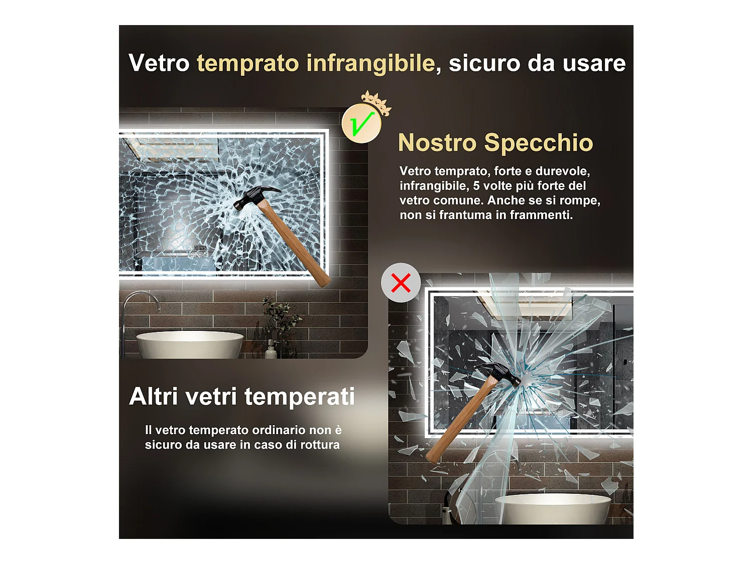 160 x 80 cm,AICA Specchio da Bagno LED con Luce, 3 Colori Regolabili,Blue tooth,orologio,memoria, antiappannamento,CRI>90,autospegnimento