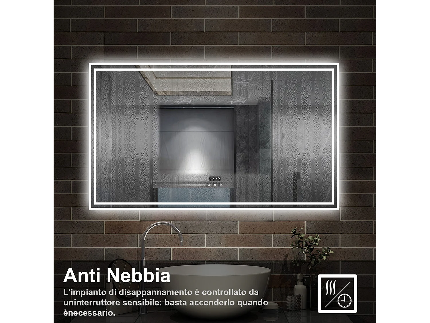 160 x 80 cm,AICA Specchio da Bagno LED con Luce, 3 Colori Regolabili,Blue tooth,orologio,memoria, antiappannamento,CRI>90,autospegnimento