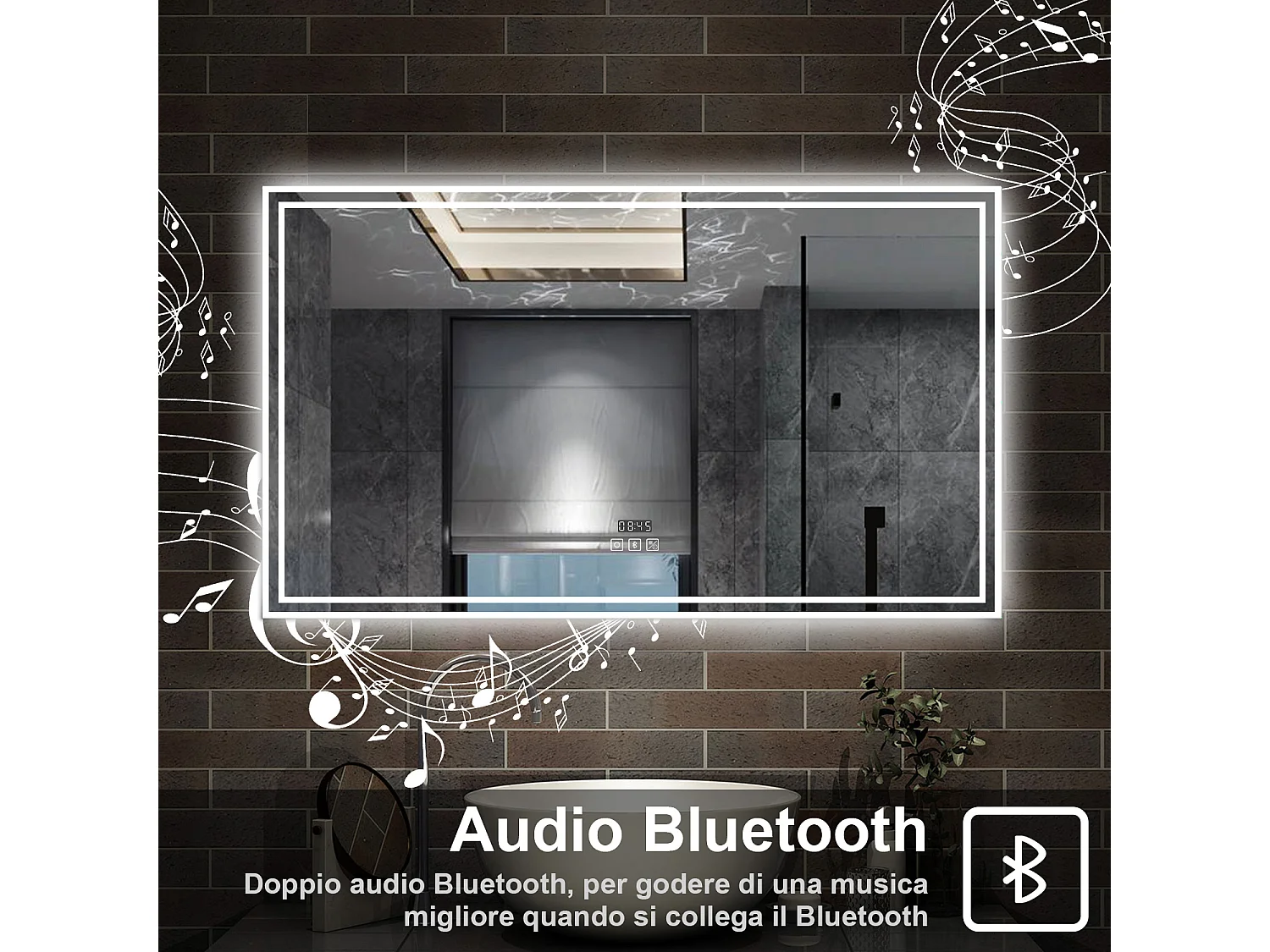 160 x 80 cm,AICA Specchio da Bagno LED con Luce, 3 Colori Regolabili,Blue tooth,orologio,memoria, antiappannamento,CRI>90,autospegnimento