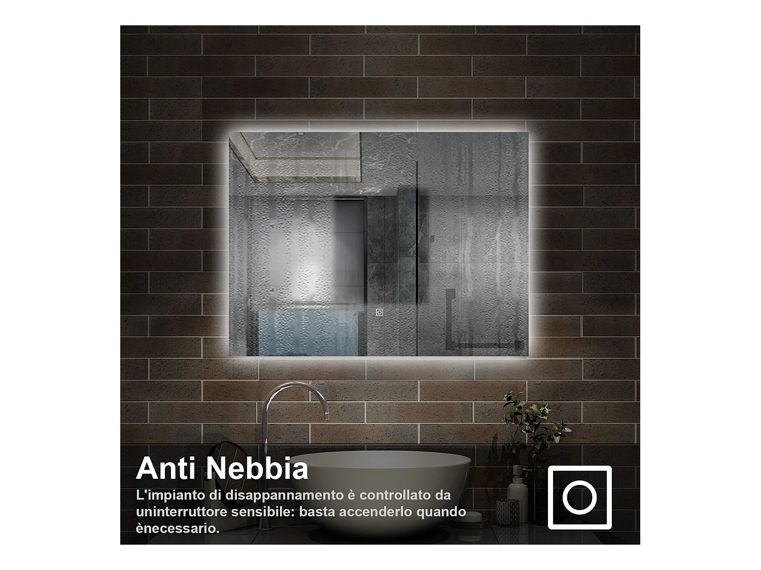 80 x 60 cm,AICA Specchio da Bagno LED con Luce, memoria, antiappannamento,CRI>90,autospegnimento,interruttore touch