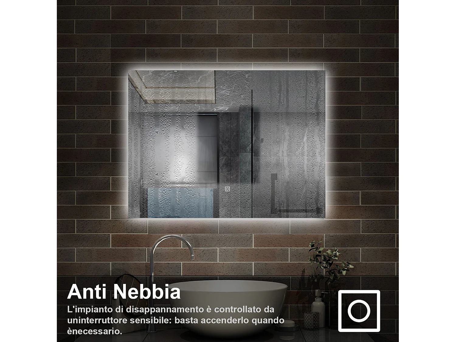 80 x 60 cm,AICA Specchio da Bagno LED con Luce, memoria, antiappannamento,CRI>90,autospegnimento,interruttore touch