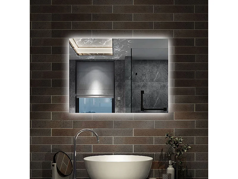 80 x 60 cm,AICA Specchio da Bagno LED con Luce, memoria, antiappannamento,CRI>90,autospegnimento,interruttore touch
