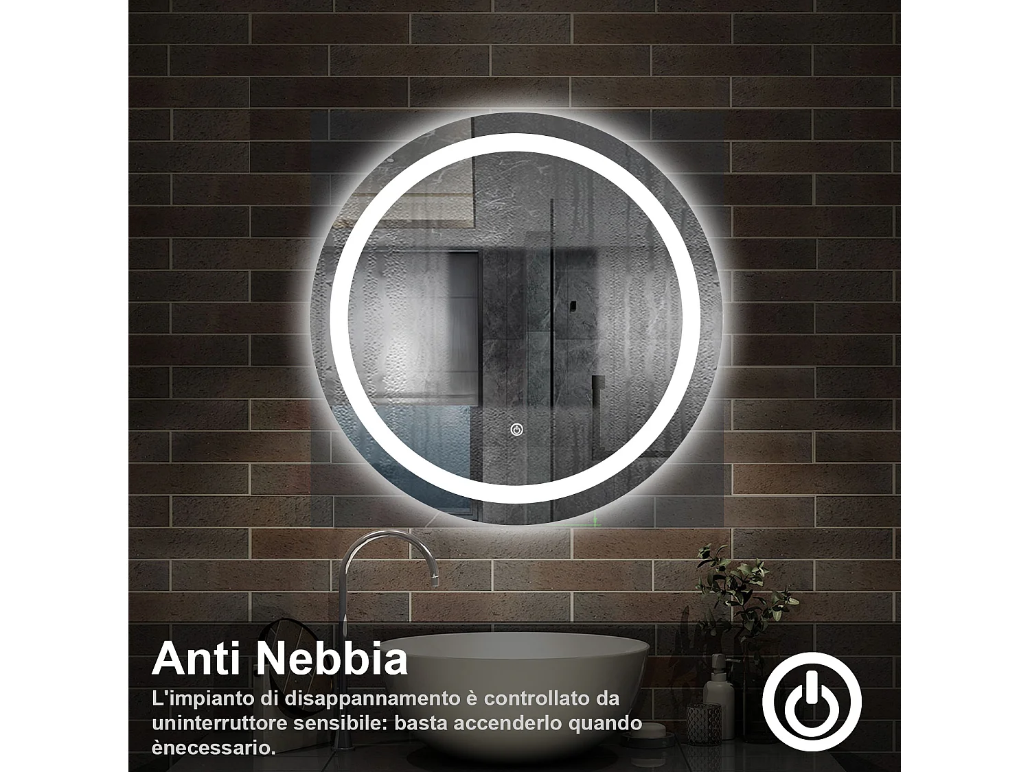 60 x 60 cm,AICA Specchio da Bagno LED con Luce, memoria, antiappannamento,CRI>90,autospegnimento,interruttore touch