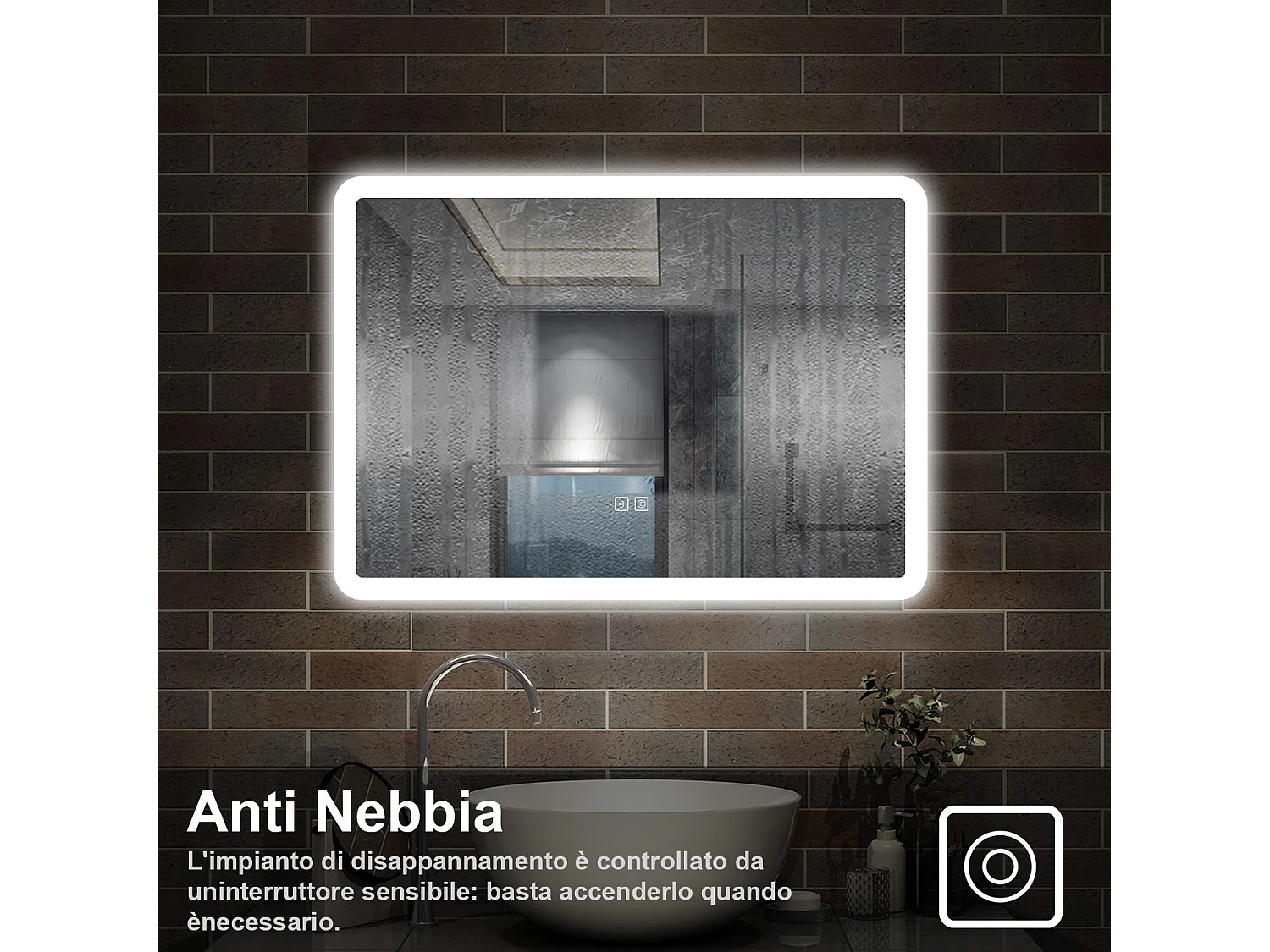 100 x 60 cm,AICA Specchio da Bagno LED con Luce, 3 Colori Regolabili,Blue tooth,memoria, antiappannamento,CRI>90,autospegnimento