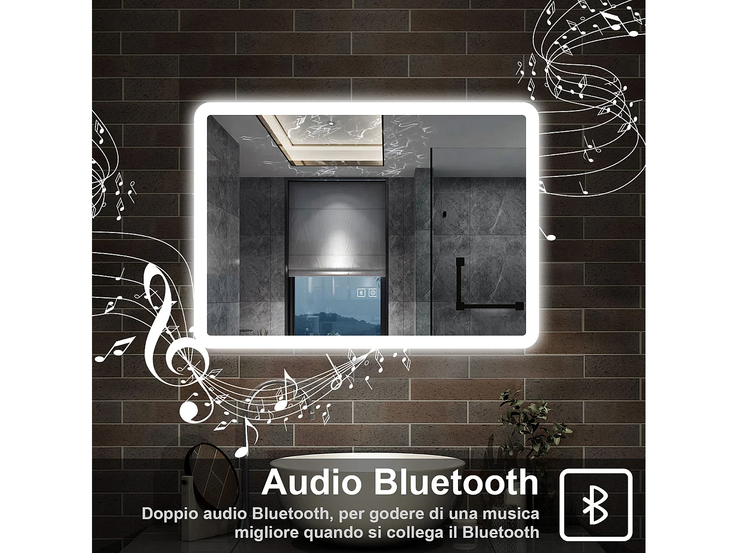 100 x 60 cm,AICA Specchio da Bagno LED con Luce, 3 Colori Regolabili,Blue tooth,memoria, antiappannamento,CRI>90,autospegnimento