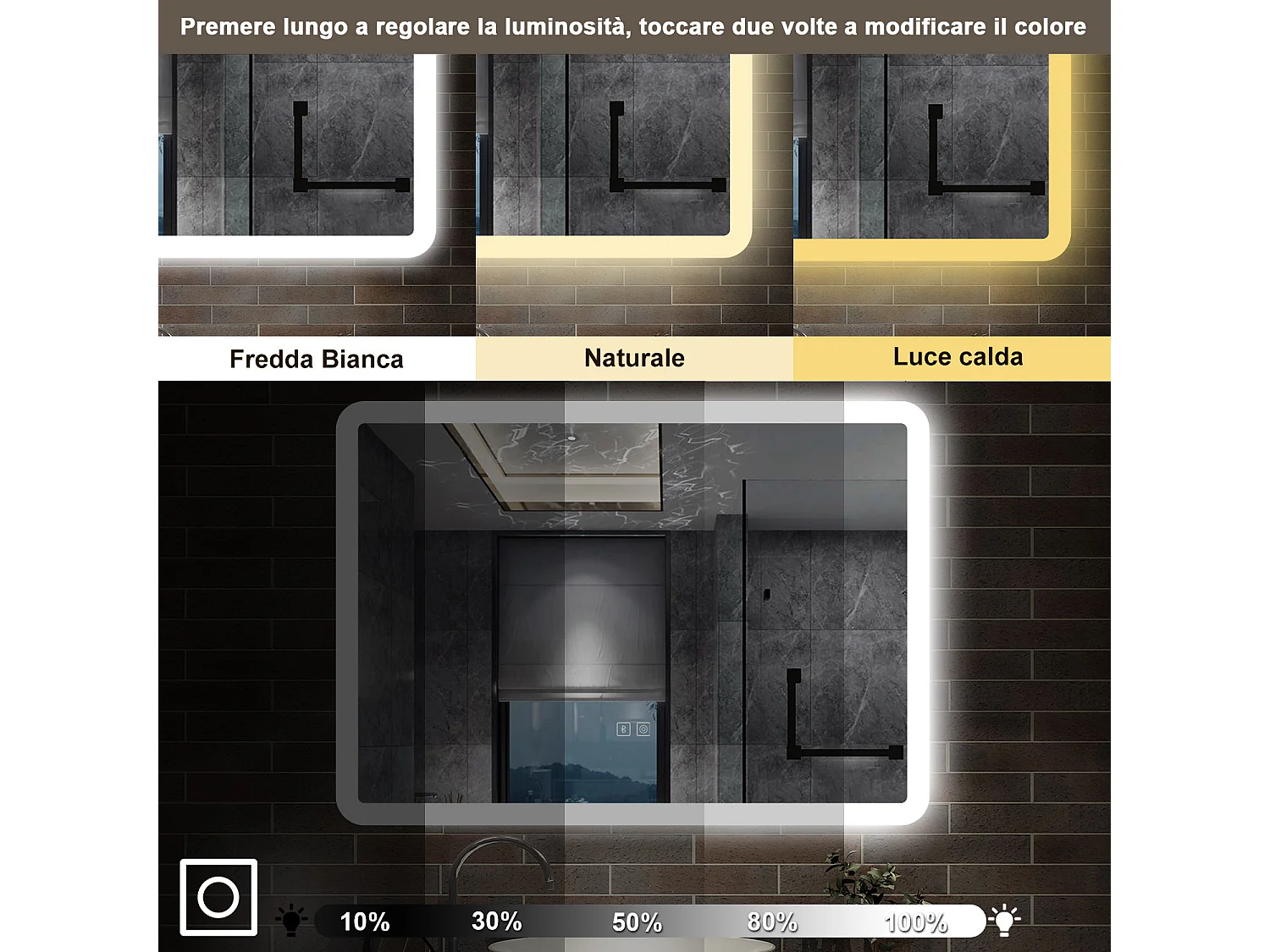 100 x 60 cm,AICA Specchio da Bagno LED con Luce, 3 Colori Regolabili,Blue tooth,memoria, antiappannamento,CRI>90,autospegnimento