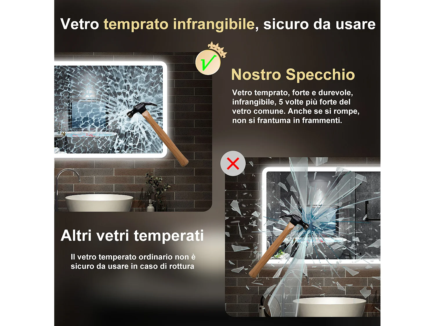100 x 60 cm,AICA Specchio da Bagno LED con Luce, 3 Colori Regolabili,Blue tooth,memoria, antiappannamento,CRI>90,autospegnimento