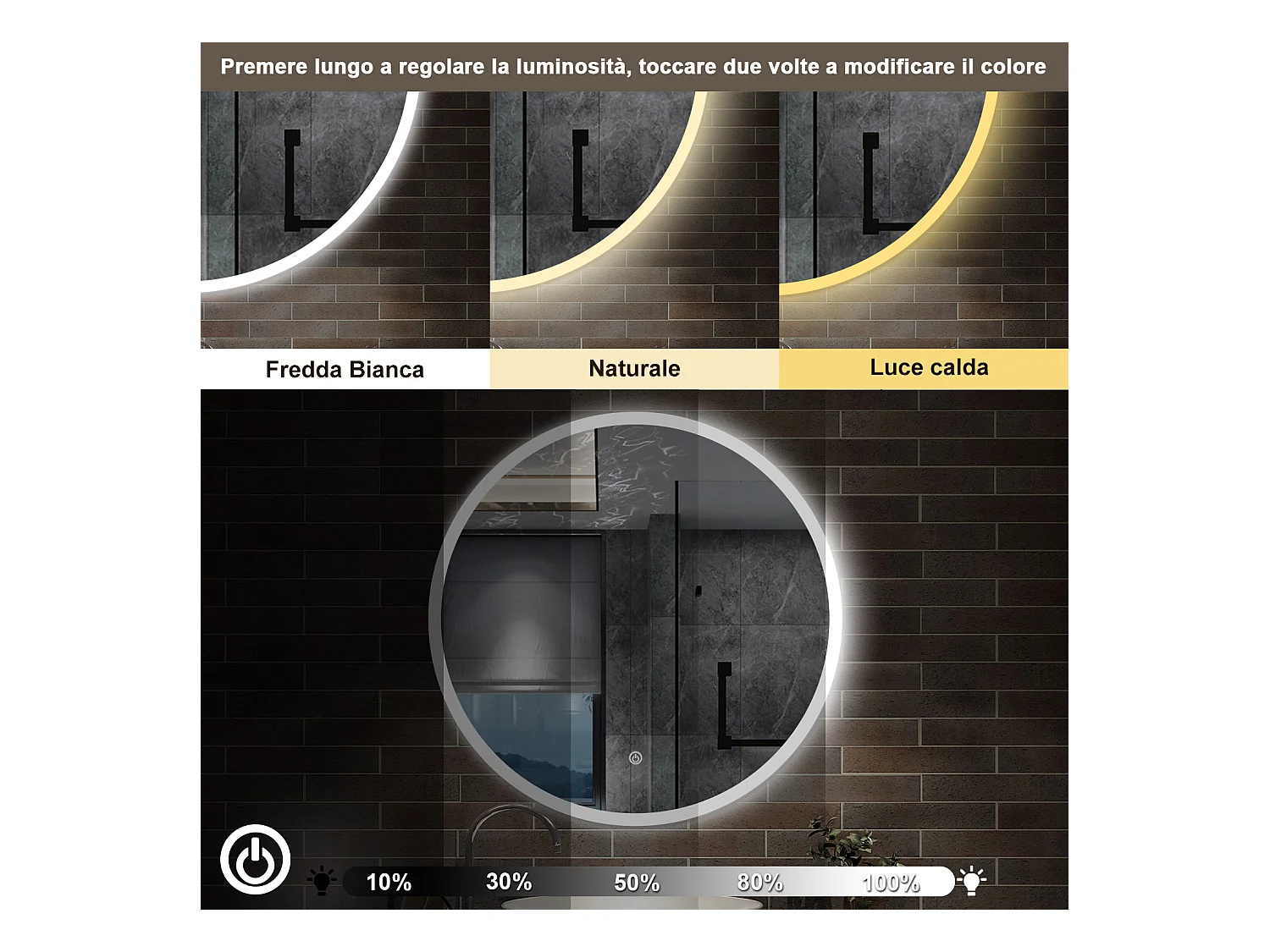 70 x 70 cm,AICA Specchio da Bagno LED con Luce, 3 Colori Regolabili,memoria, antiappannamento,CRI>90,autospegnimento