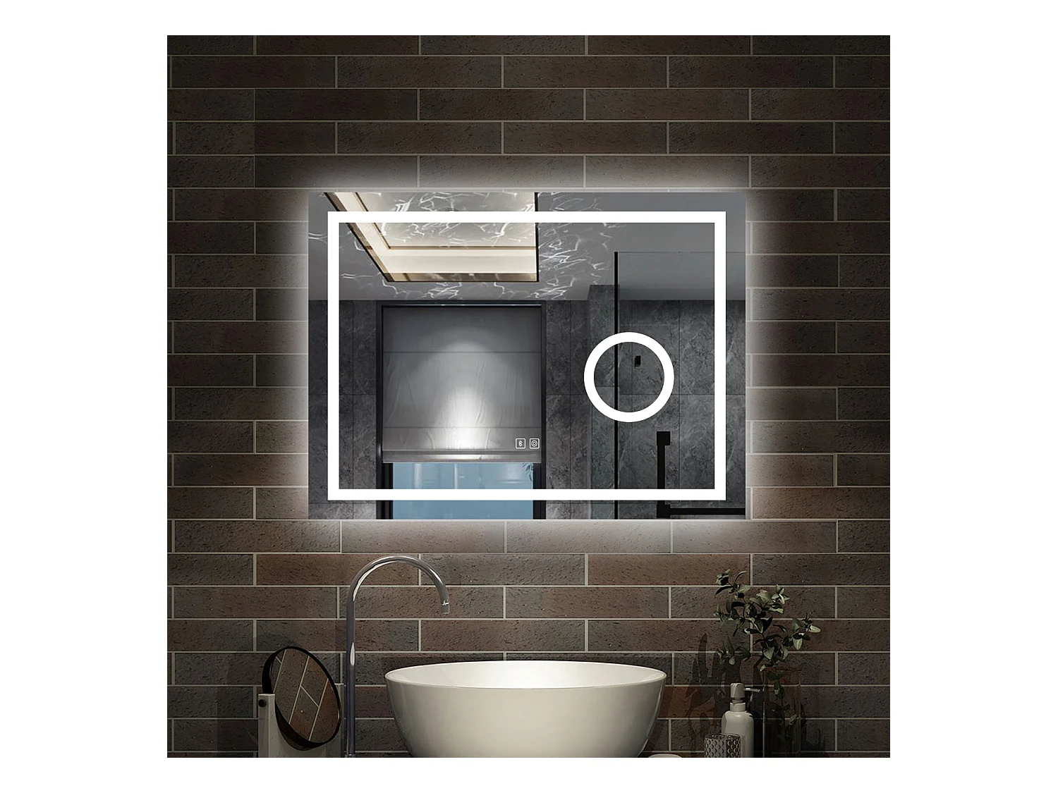 80 x 60 cm,AICA Specchio da Bagno LED con Luce, 3 Colori Regolabili,Blue tooth, Ingrandimento,memoria, antiappannamento,CRI>90,autospegnimento