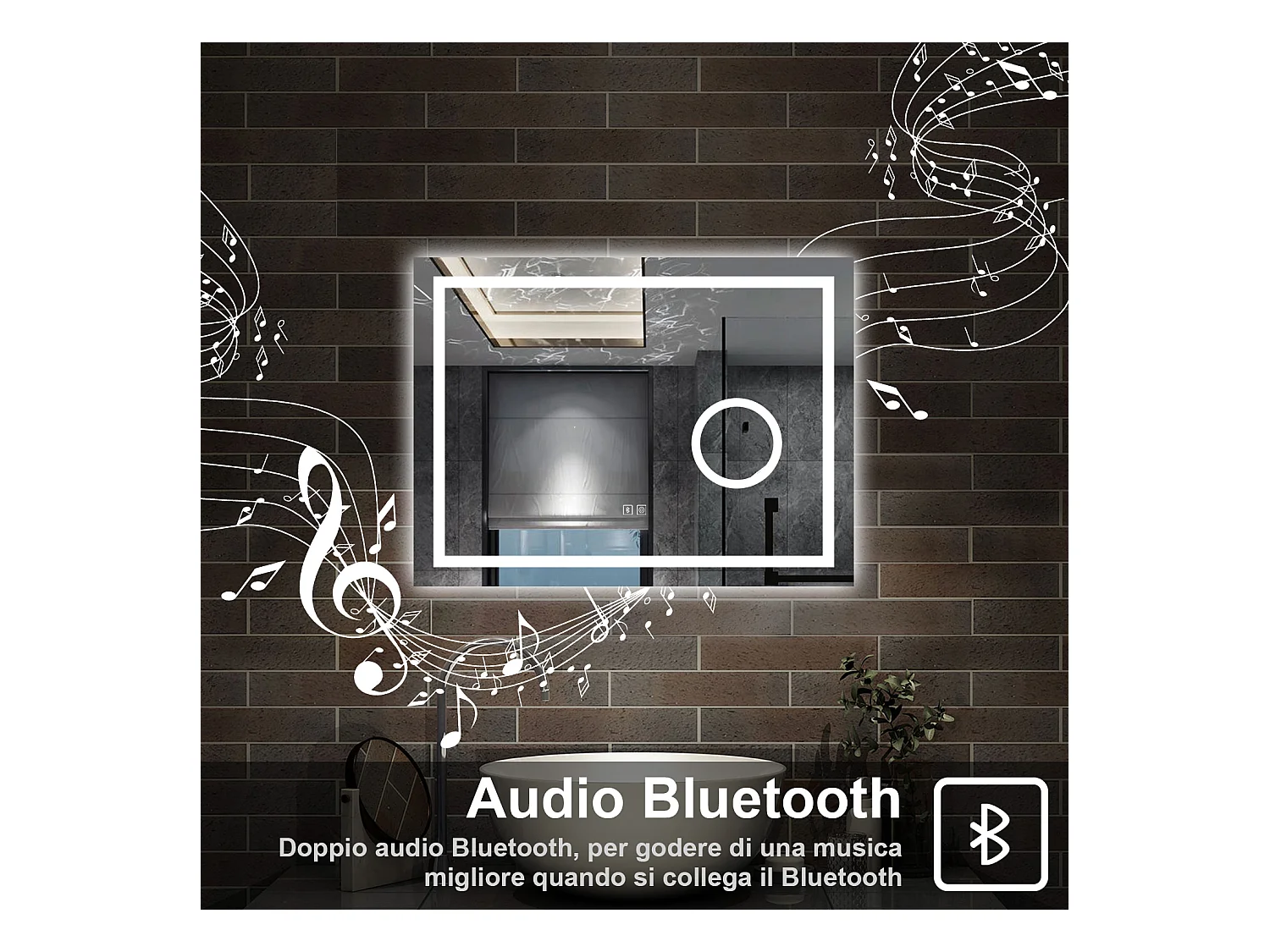 80 x 60 cm,AICA Specchio da Bagno LED con Luce, 3 Colori Regolabili,Blue tooth, Ingrandimento,memoria, antiappannamento,CRI>90,autospegnimento