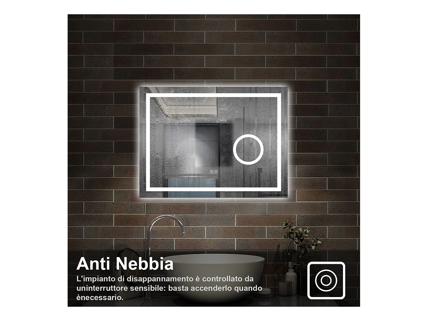 80 x 60 cm,AICA Specchio da Bagno LED con Luce, 3 Colori Regolabili,Blue tooth, Ingrandimento,memoria, antiappannamento,CRI>90,autospegnimento