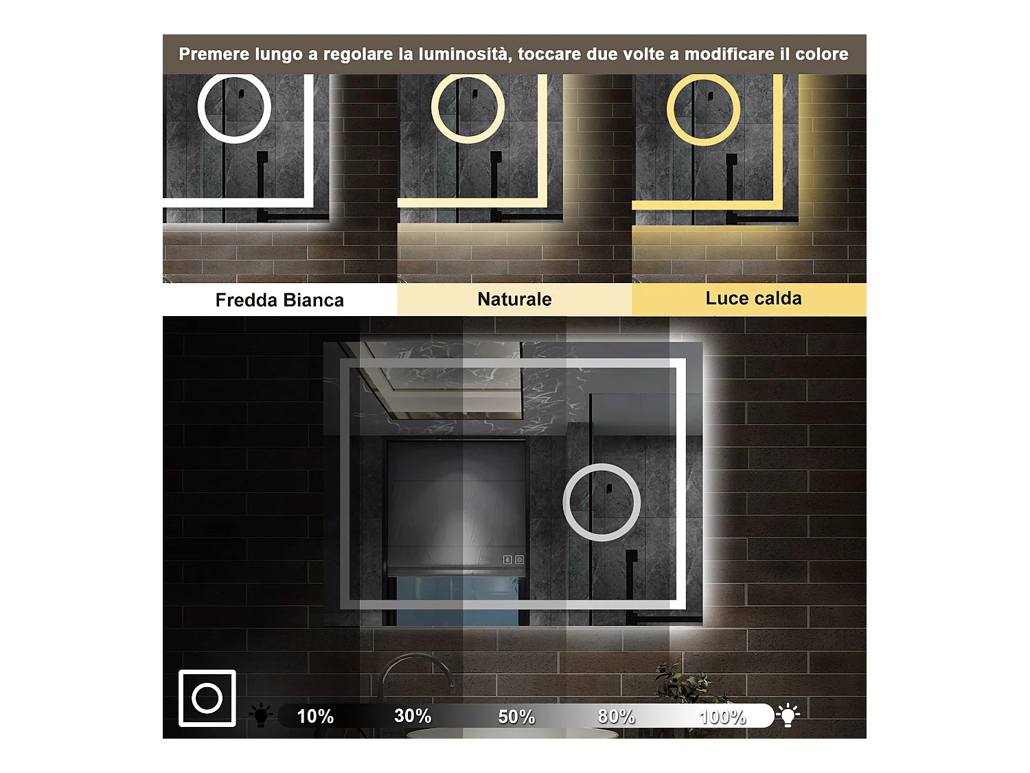 80 x 60 cm,AICA Specchio da Bagno LED con Luce, 3 Colori Regolabili,Blue tooth, Ingrandimento,memoria, antiappannamento,CRI>90,autospegnimento