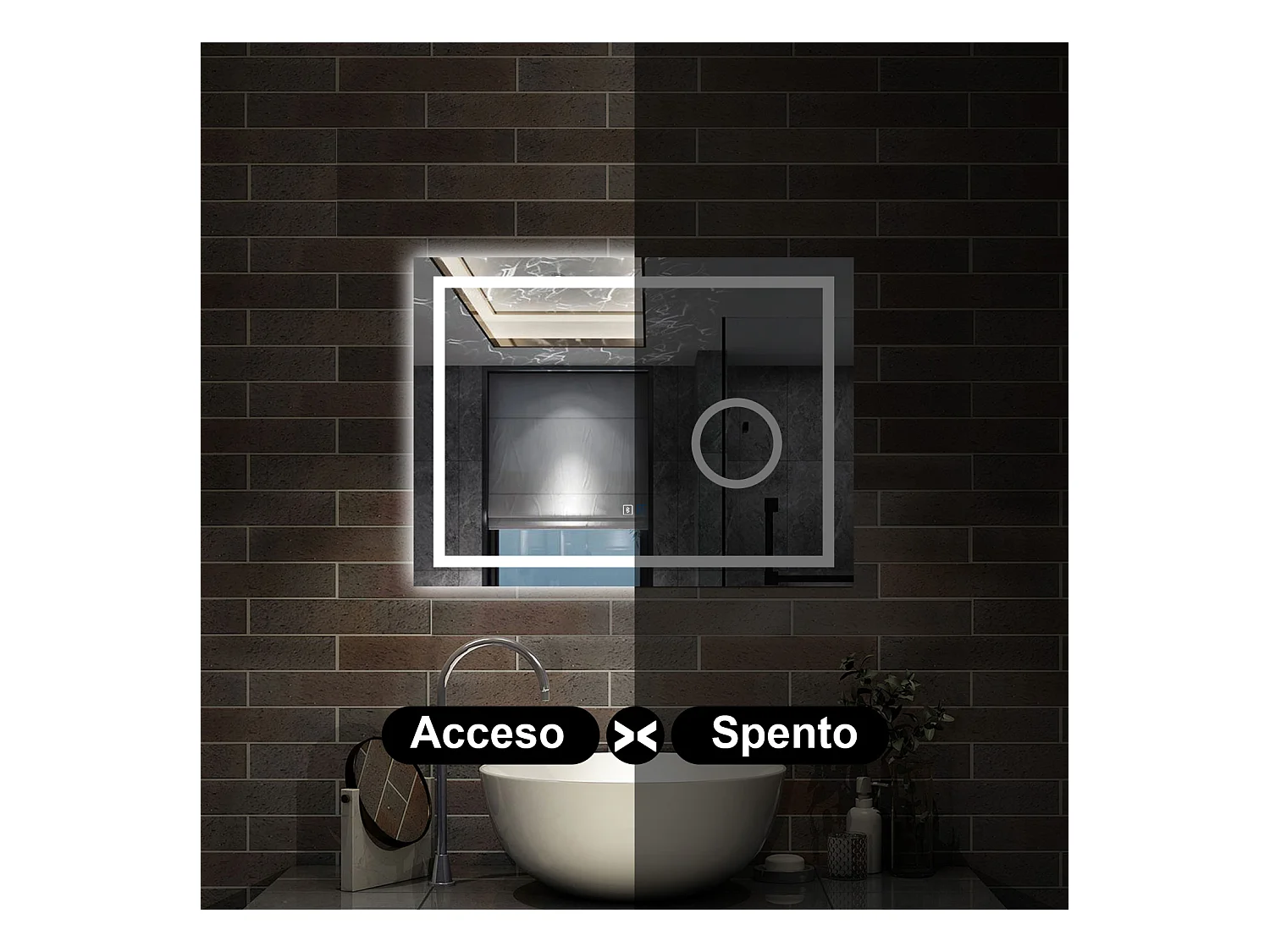 80 x 60 cm,AICA Specchio da Bagno LED con Luce, 3 Colori Regolabili,Blue tooth, Ingrandimento,memoria, antiappannamento,CRI>90,autospegnimento
