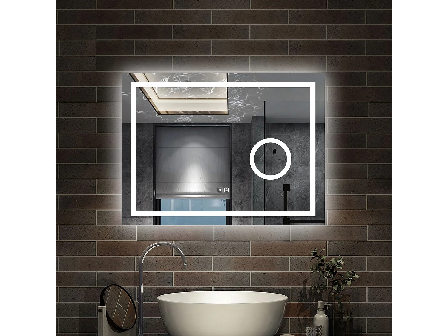 80 x 60 cm,AICA Specchio da Bagno LED con Luce, 3 Colori Regolabili,Blue tooth, Ingrandimento,memoria, antiappannamento,CRI>90,autospegnimento
