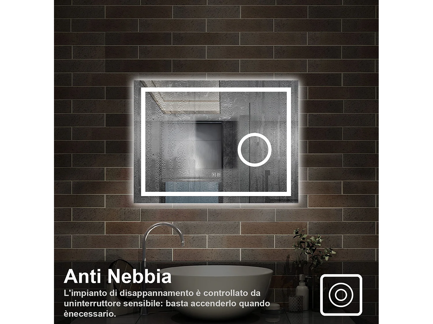 80 x 60 cm,AICA Specchio da Bagno LED con Luce, 3 Colori Regolabili,Blue tooth, Ingrandimento,memoria, antiappannamento,CRI>90,autospegnimento