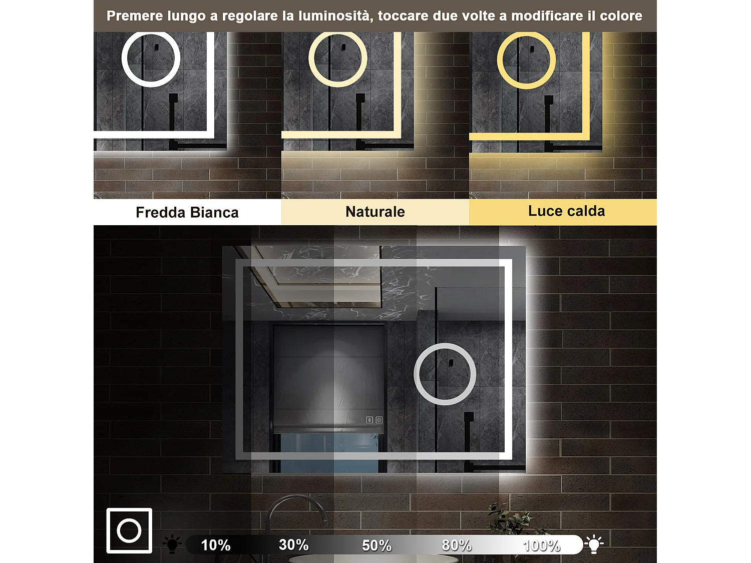 80 x 60 cm,AICA Specchio da Bagno LED con Luce, 3 Colori Regolabili,Blue tooth, Ingrandimento,memoria, antiappannamento,CRI>90,autospegnimento