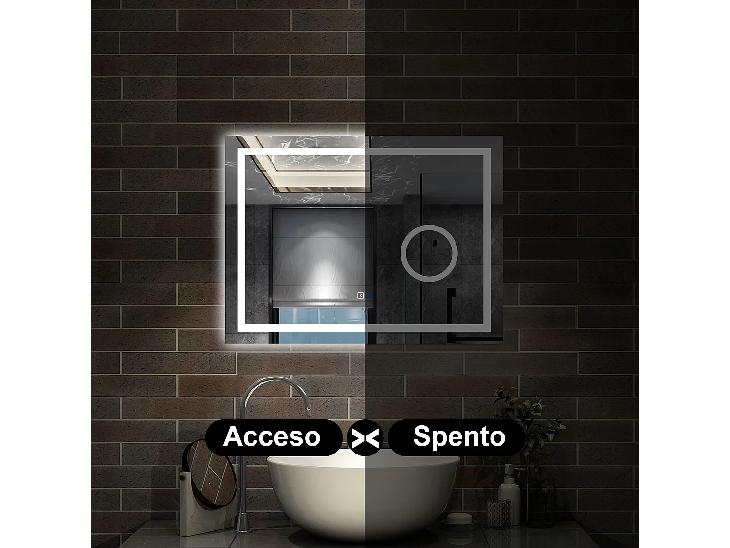 80 x 60 cm,AICA Specchio da Bagno LED con Luce, 3 Colori Regolabili,Blue tooth, Ingrandimento,memoria, antiappannamento,CRI>90,autospegnimento