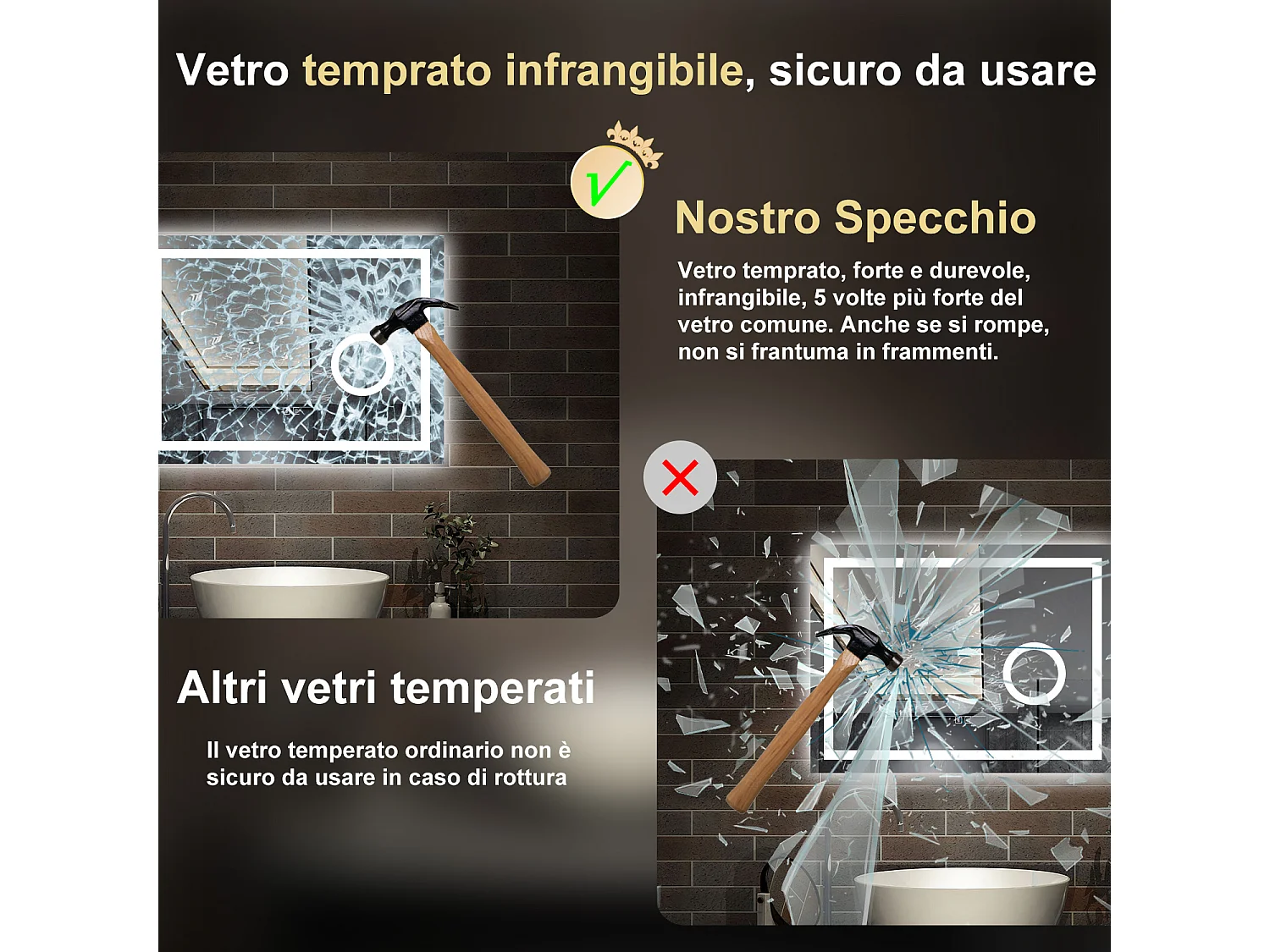 80 x 60 cm,AICA Specchio da Bagno LED con Luce, 3 Colori Regolabili,Blue tooth, Ingrandimento,memoria, antiappannamento,CRI>90,autospegnimento