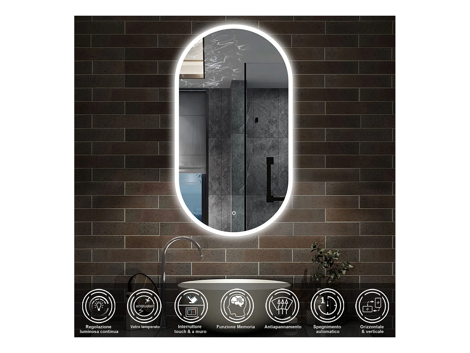 50 x 90 cm,AICA Specchio da Bagno LED con Luce,Regolabili,memoria, antiappannamento,CRI>90,autospegnimento