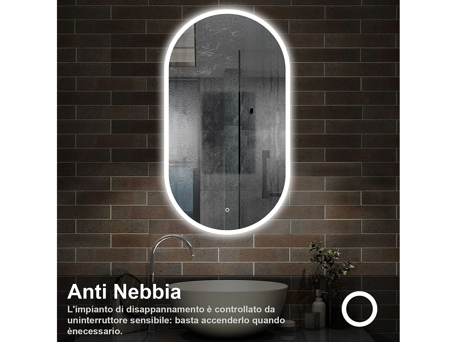 50 x 90 cm,AICA Specchio da Bagno LED con Luce,Regolabili,memoria, antiappannamento,CRI>90,autospegnimento