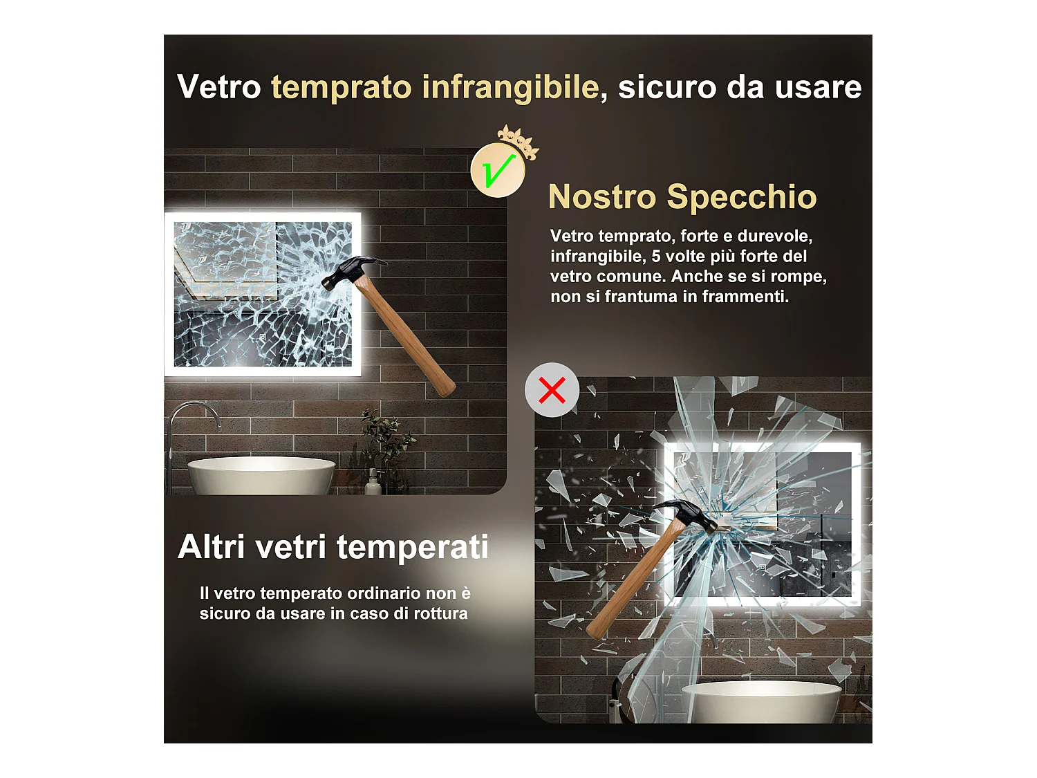 90 x 70 cm,AICA Specchio da Bagno LED con Luce, 3 Colori Regolabili,memoria, antiappannamento,CRI>90,autospegnimento