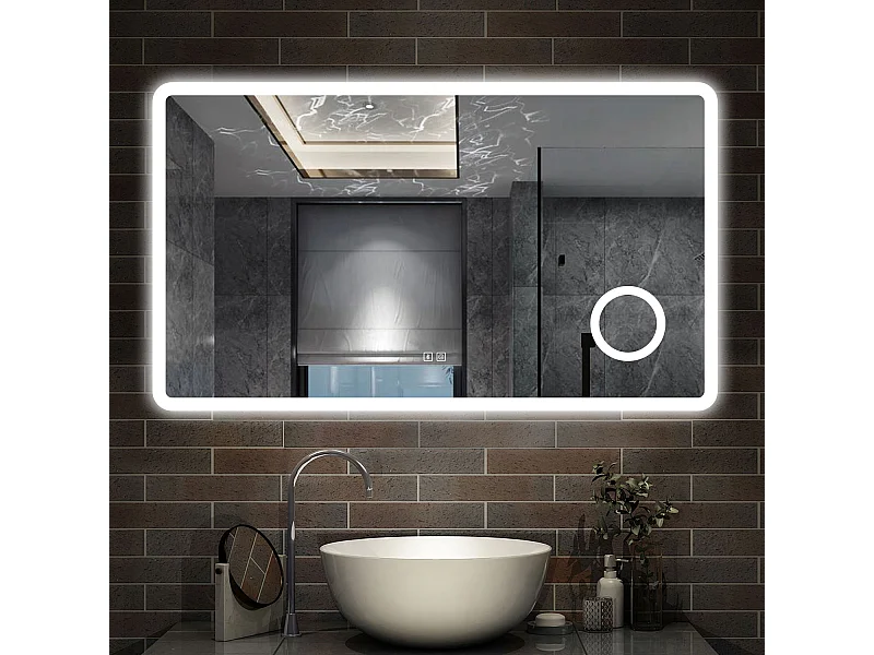 120 x 70 cm,AICA Specchio da Bagno LED con Luce, 3 Colori Regolabili,Blue tooth, Ingrandimento,memoria, antiappannamento,CRI>90,autospegnimento