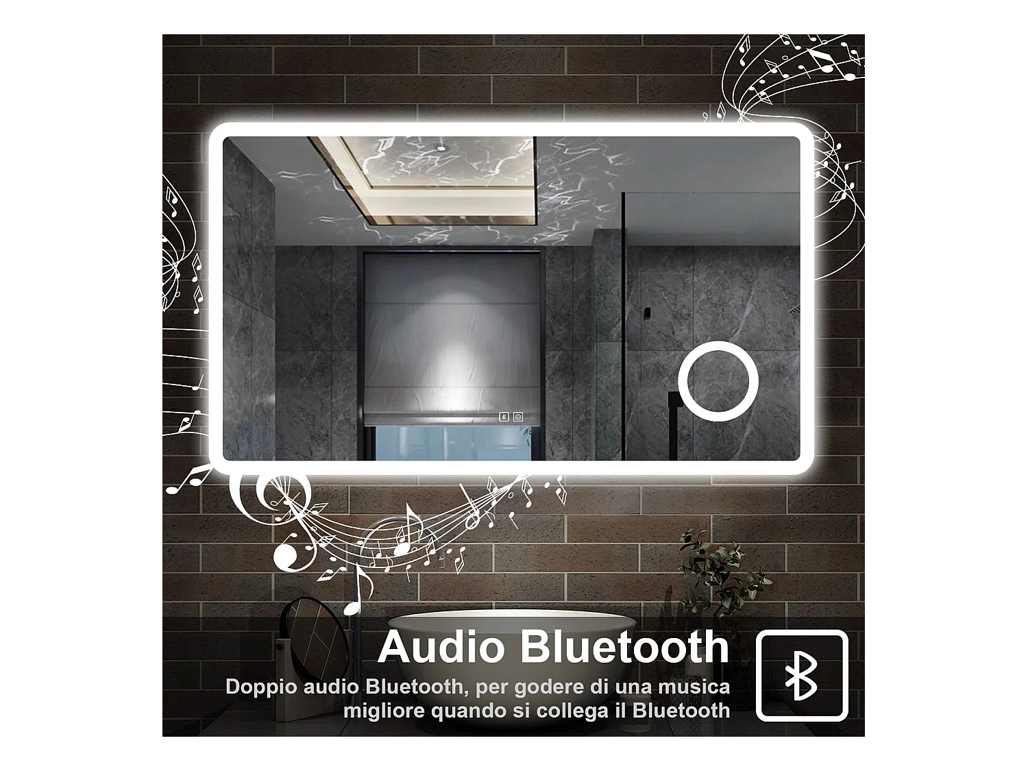 120 x 70 cm,AICA Specchio da Bagno LED con Luce, 3 Colori Regolabili,Blue tooth, Ingrandimento,memoria, antiappannamento,CRI>90,autospegnimento