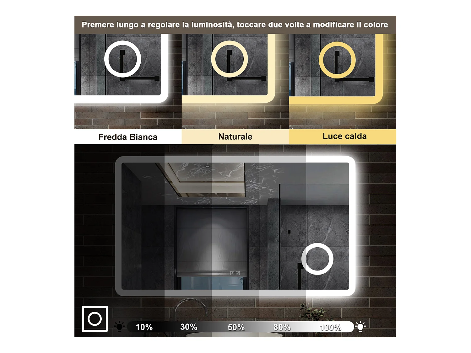 120 x 70 cm,AICA Specchio da Bagno LED con Luce, 3 Colori Regolabili,Blue tooth, Ingrandimento,memoria, antiappannamento,CRI>90,autospegnimento