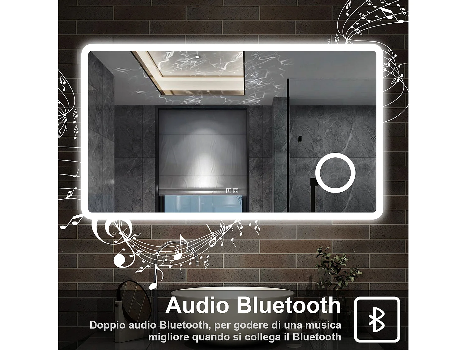 120 x 70 cm,AICA Specchio da Bagno LED con Luce, 3 Colori Regolabili,Blue tooth, Ingrandimento,memoria, antiappannamento,CRI>90,autospegnimento