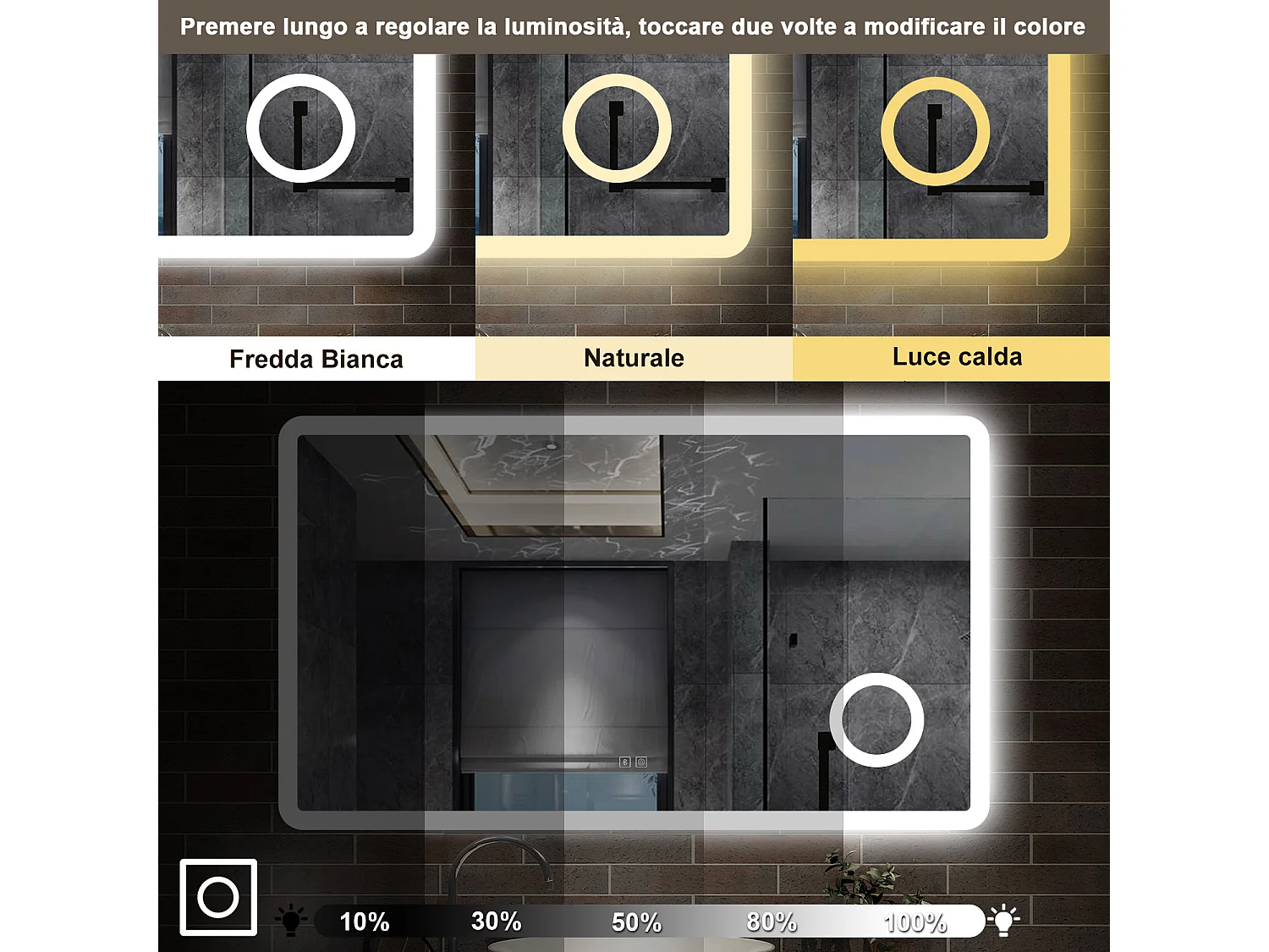 120 x 70 cm,AICA Specchio da Bagno LED con Luce, 3 Colori Regolabili,Blue tooth, Ingrandimento,memoria, antiappannamento,CRI>90,autospegnimento