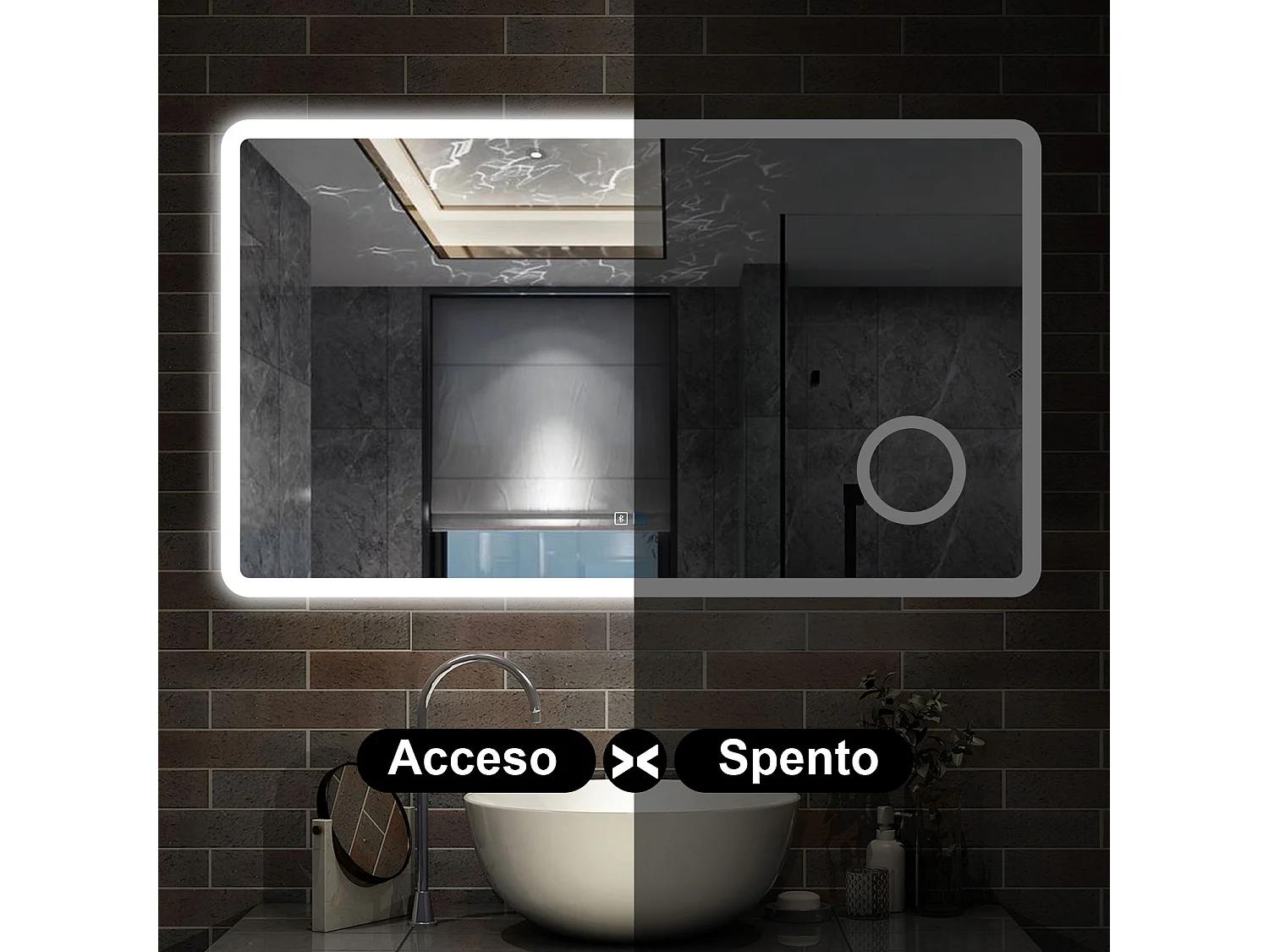120 x 70 cm,AICA Specchio da Bagno LED con Luce, 3 Colori Regolabili,Blue tooth, Ingrandimento,memoria, antiappannamento,CRI>90,autospegnimento