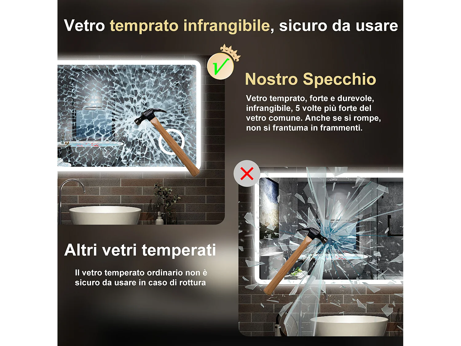 120 x 70 cm,AICA Specchio da Bagno LED con Luce, 3 Colori Regolabili,Blue tooth, Ingrandimento,memoria, antiappannamento,CRI>90,autospegnimento