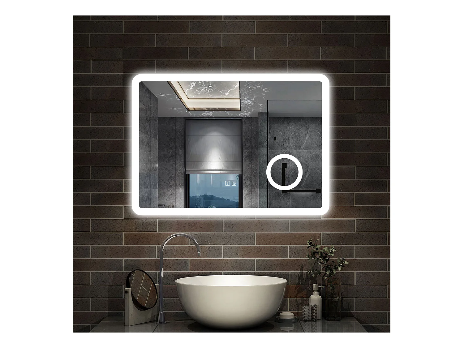80 x 60 cm,AICA Specchio da Bagno LED con Luce, 3 Colori Regolabili,Blue tooth, Ingrandimento,memoria, antiappannamento,CRI>90,autospegnimento