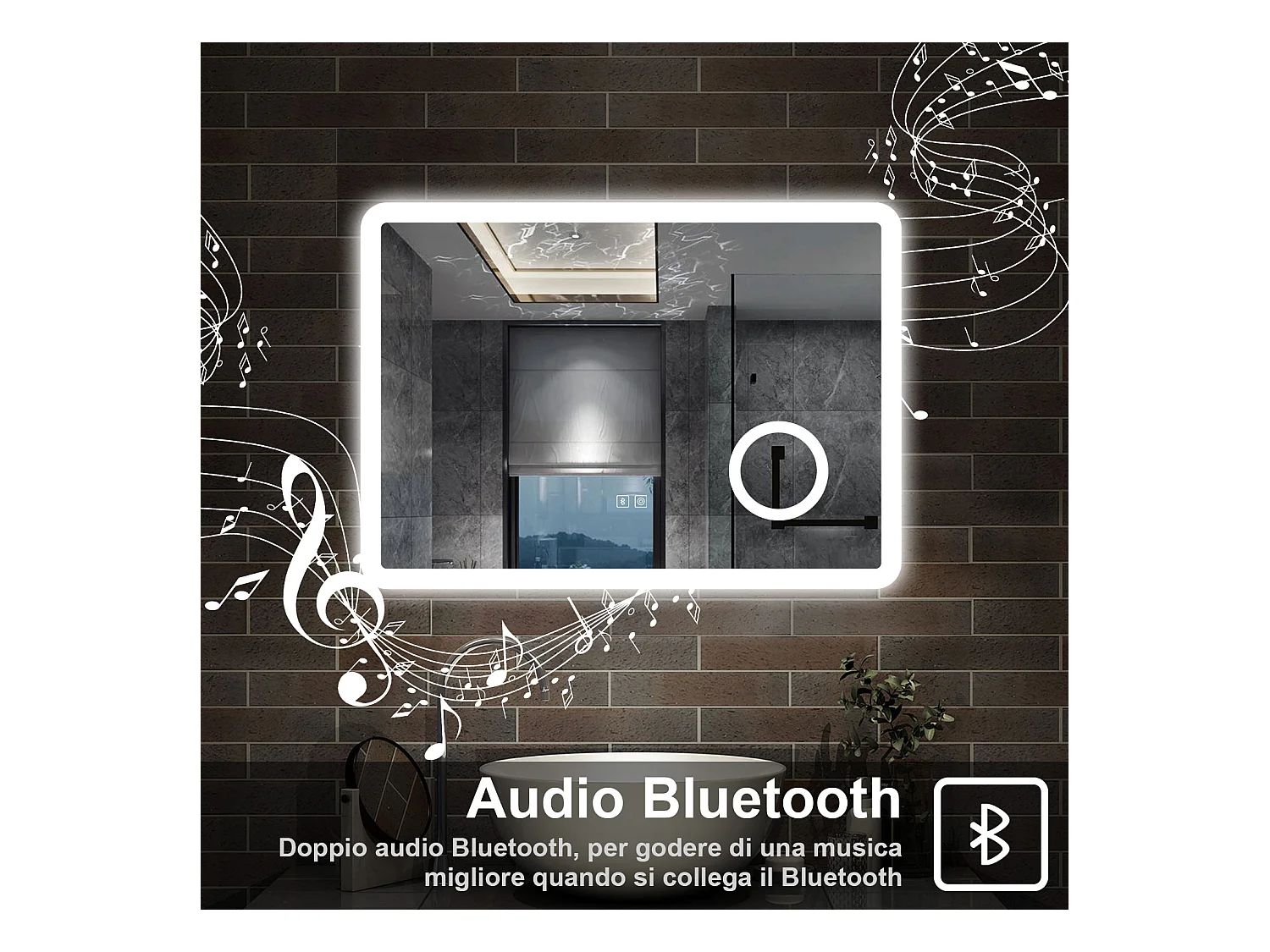 80 x 60 cm,AICA Specchio da Bagno LED con Luce, 3 Colori Regolabili,Blue tooth, Ingrandimento,memoria, antiappannamento,CRI>90,autospegnimento